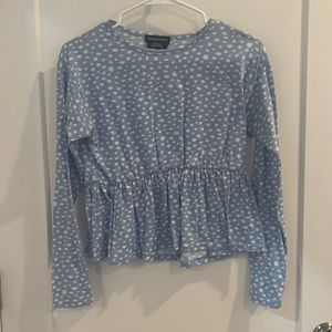 BLUE AND WHITE PEPLUM LONG SLEEVE